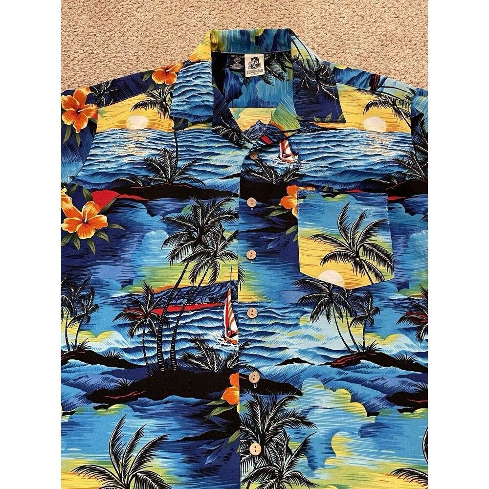 Vintage Kennington Ltd Shirt Mens Sz XL BlueHawaiian Aloha Beach Print Button Up - Picture 2 of 6